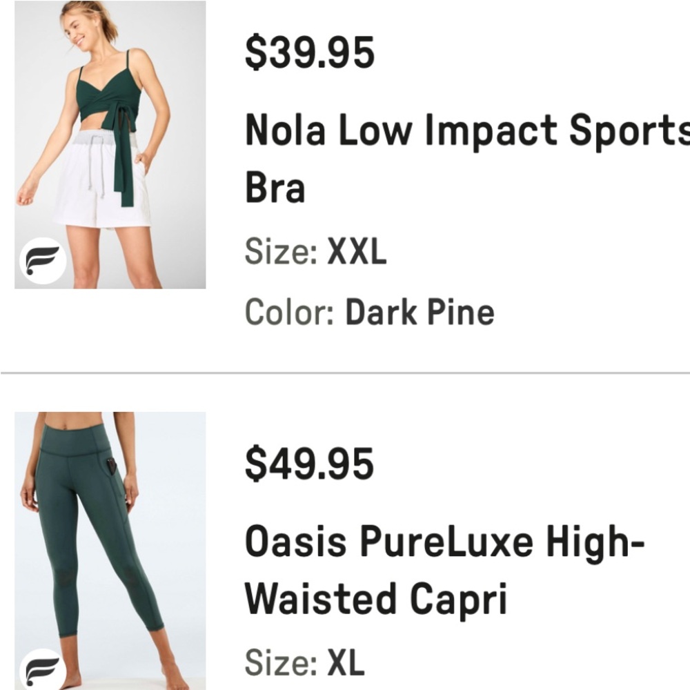 Fabletics outfit oasis pureluxe pants and matching top pants/XL top/XXL